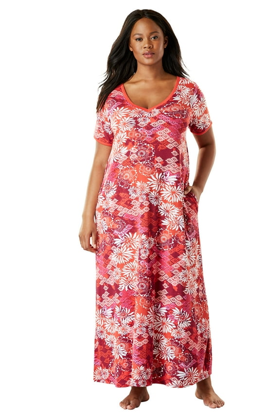 Plus Size V-Neck Short Sleeve Maxi Lounger