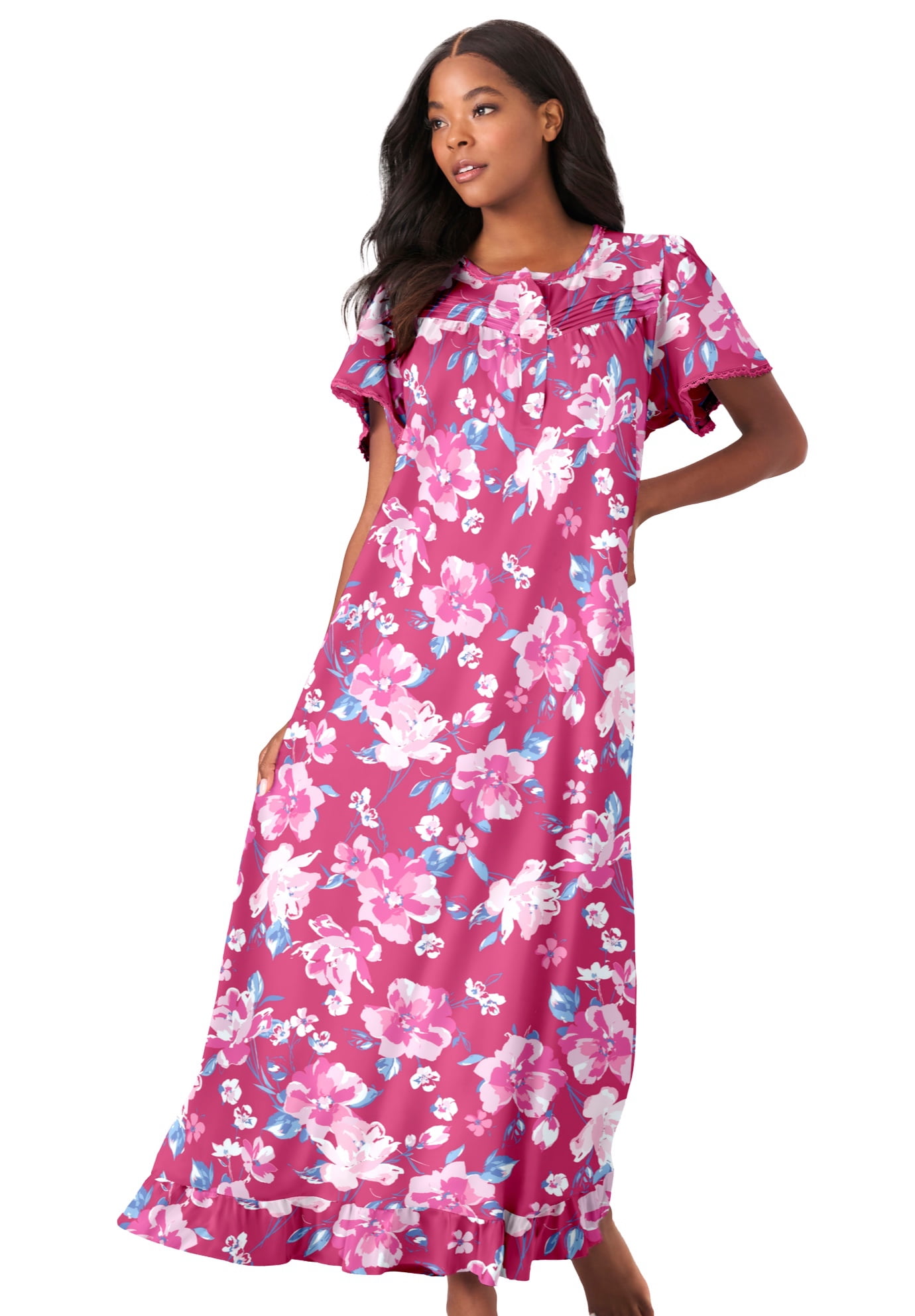 Dreams Co. Women s Plus Size Petite Long Floral Print Cotton Gown Walmart