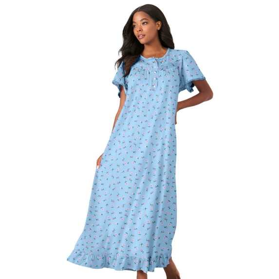 Dreams & Co. Plus Size Petite Long Floral Print Cotton Gown