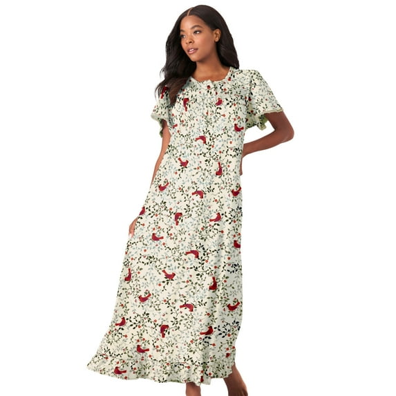 Dreams & Co. Plus Size Petite Long Floral Print Cotton Gown