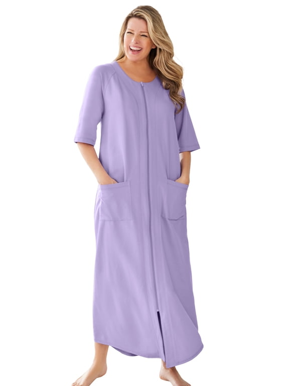 Plus Size Petite Long French Terry Zip-Front Robe