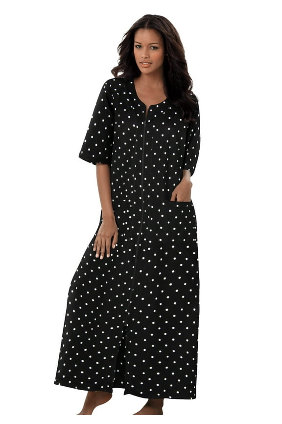 Women's Plus Size Long French Terry Zip-Front Robe (Petite Available)