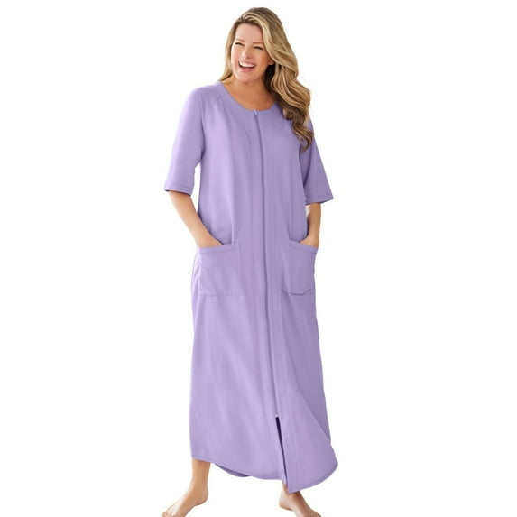 Dreams & Co. Women's Plus Size Petite Long French Terry Zip-front Robe Color: Soft Iris Size: 5X