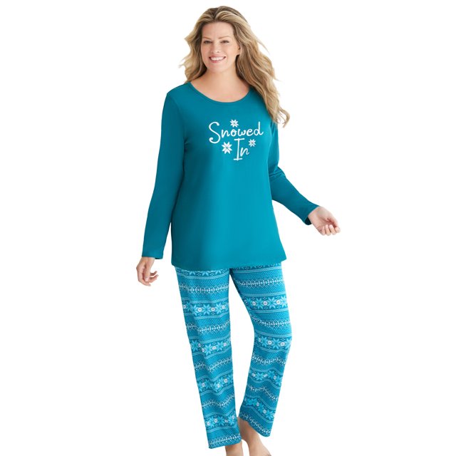 Dreams & Co. Women's Plus Size Petite Long Sleeve Knit Pj Set Pajamas