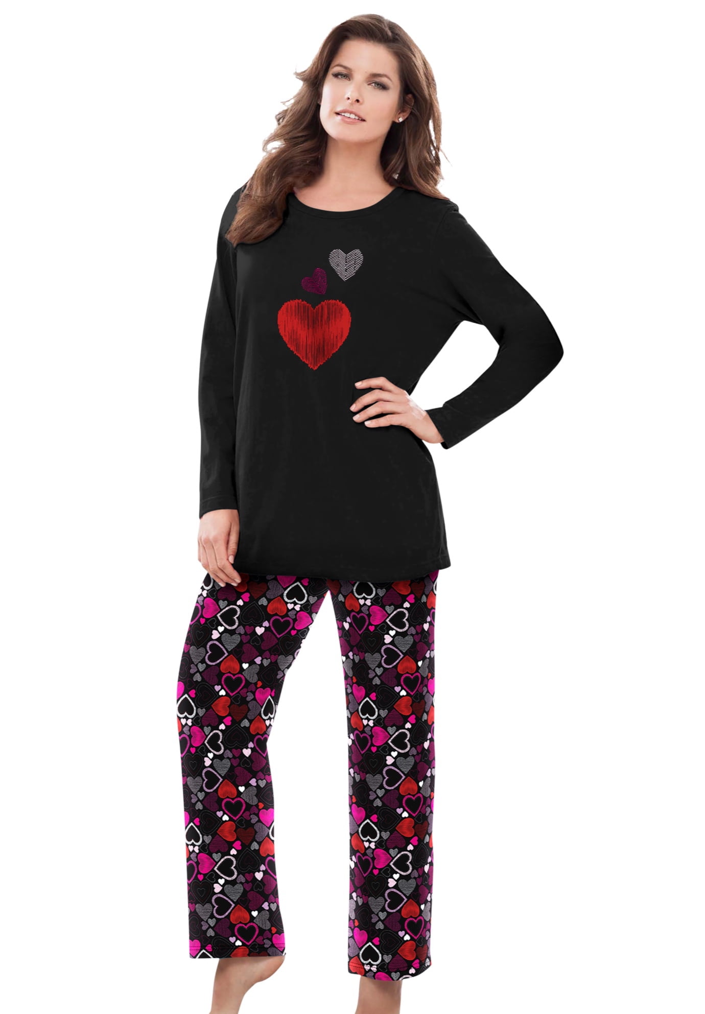 Dreams & Co. Women's Plus Size Petite Long Sleeve Knit Pj Set Pajamas ...