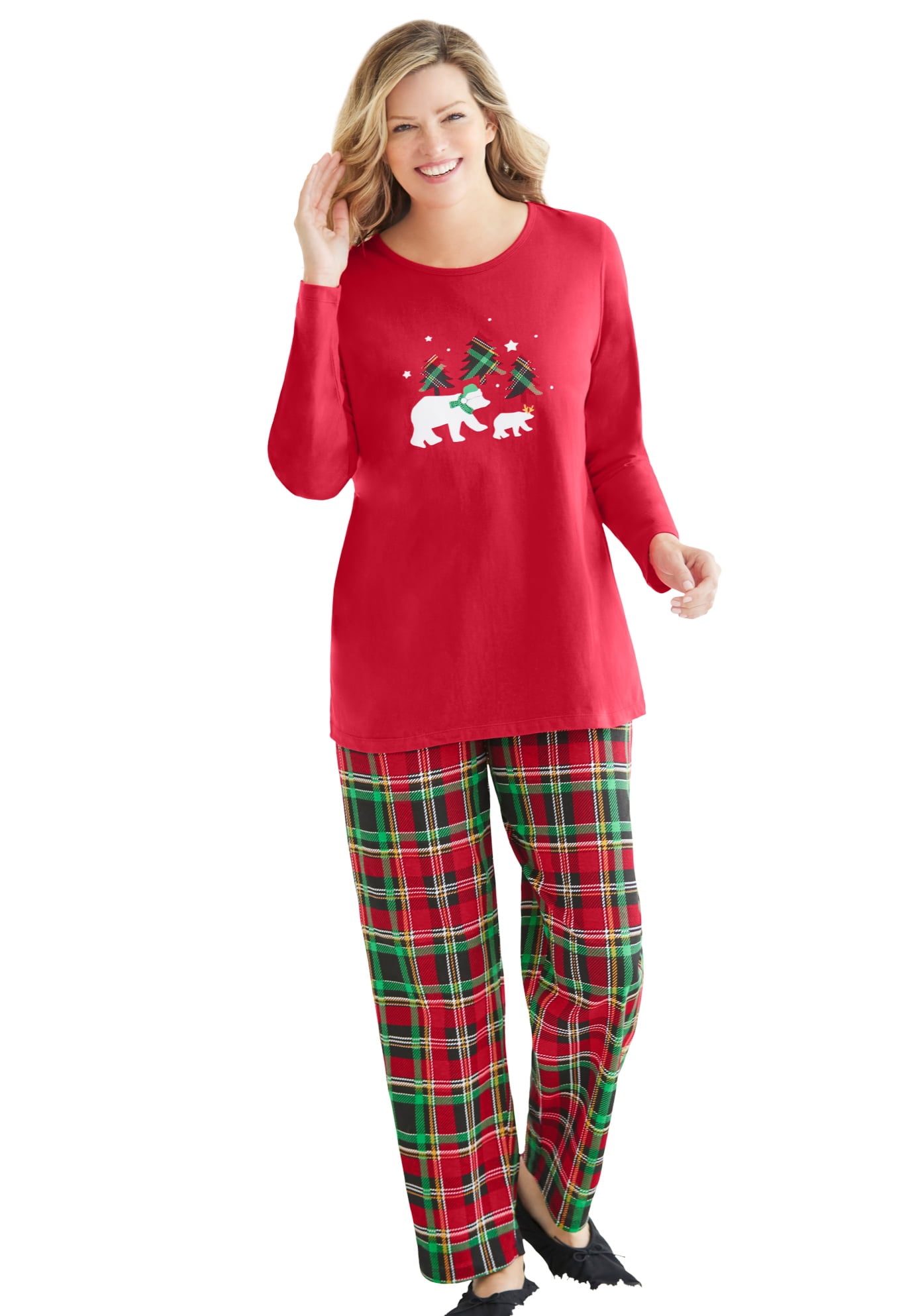 Dreams & Co. Women's Plus Size Petite Long Sleeve Knit Pj Set Pajamas ...