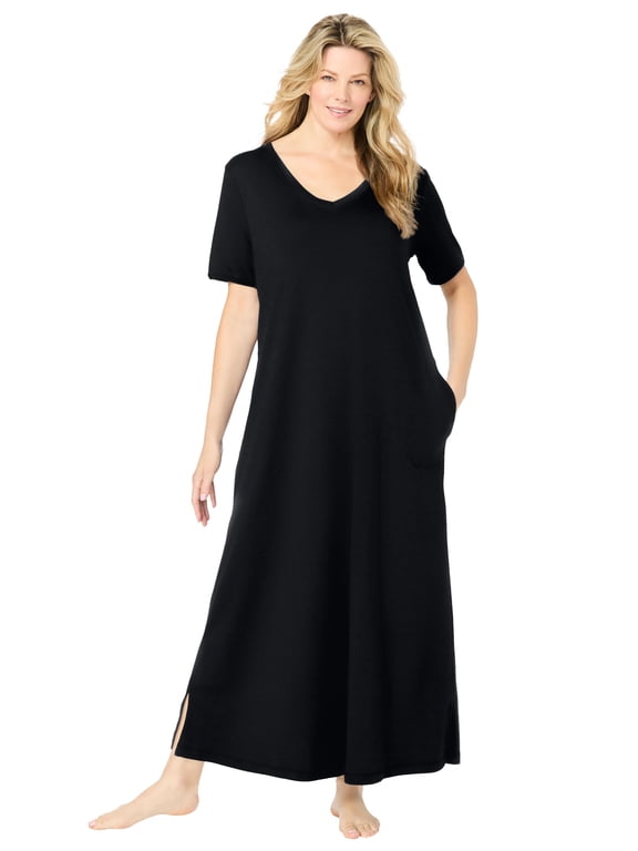 Plus Size Petite V-Neck Short Sleeve Maxi T-Shirt Lounger