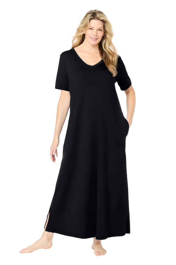 Plus Size Petite V-Neck Short Sleeve Maxi T-Shirt Lounger