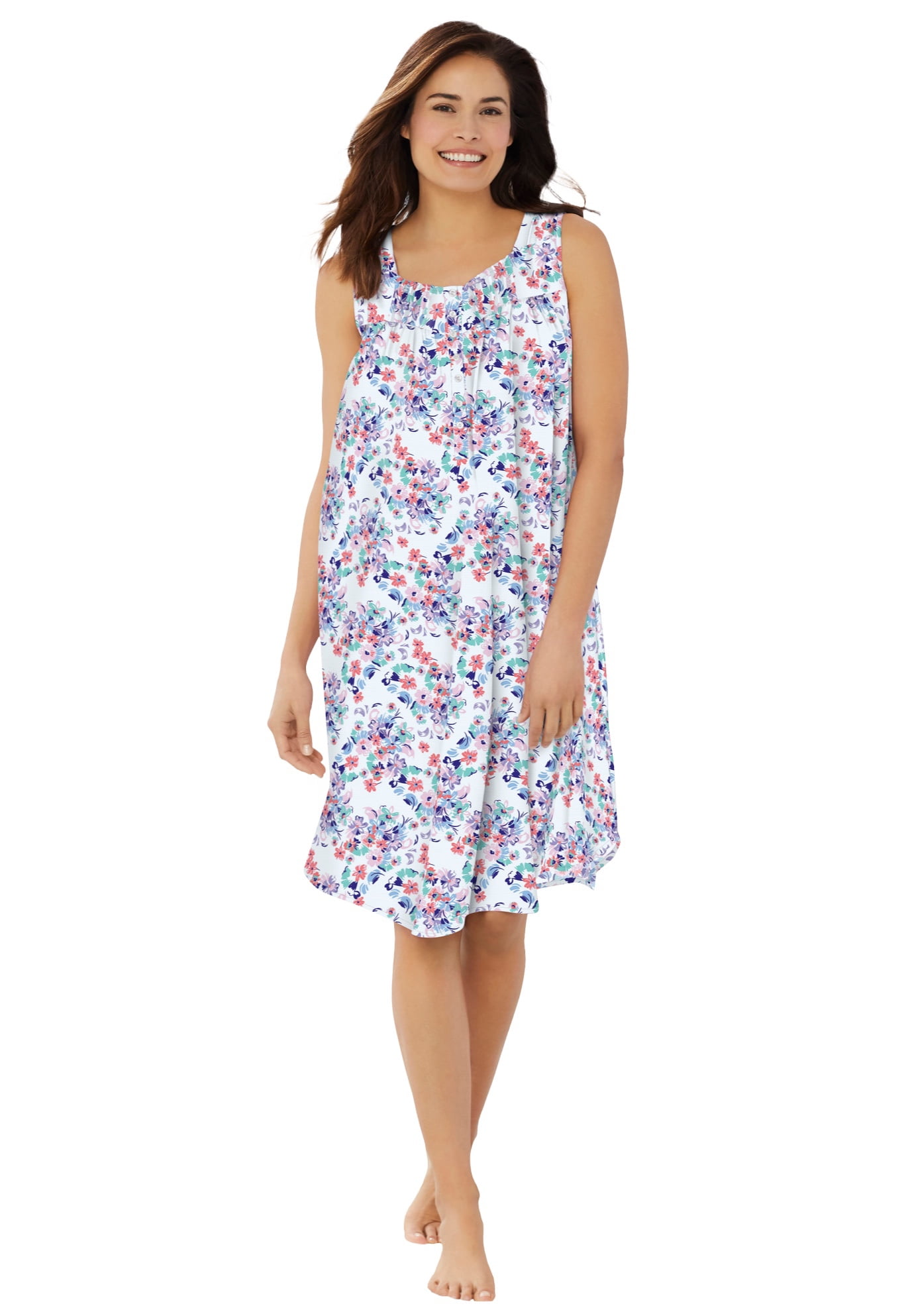 Dreams & Co. Women's Plus Size Pintuck Cooling Sleeveless Sleepshirt ...