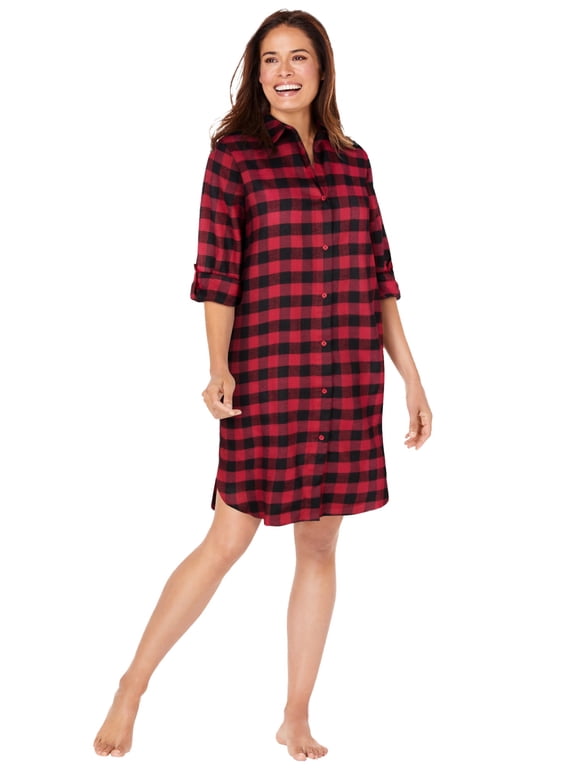 Plus Size Plaid Flannel Button-Front Sleepshirt