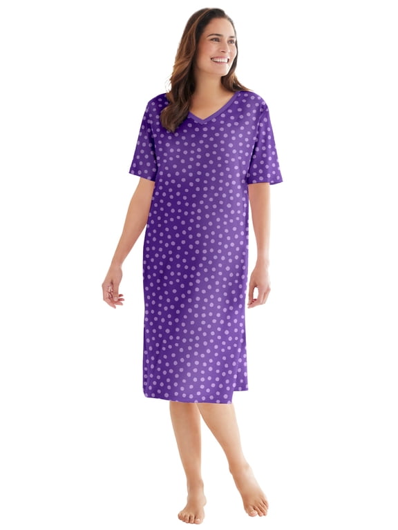 Plus Size V-Neck Short Sleeve Knee-Length Cotton Sleepshirt
