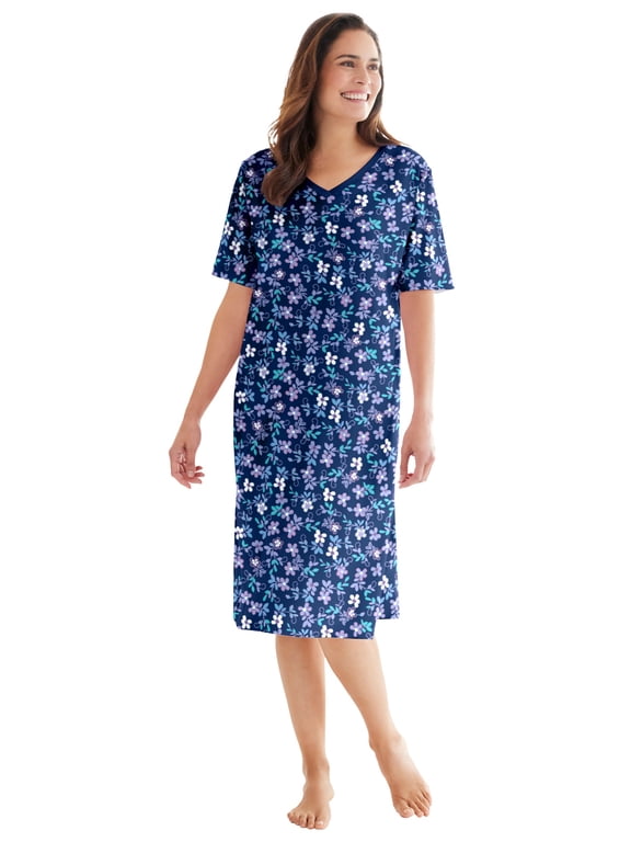 Plus Size V-Neck Short Sleeve Knee-Length Cotton Sleepshirt