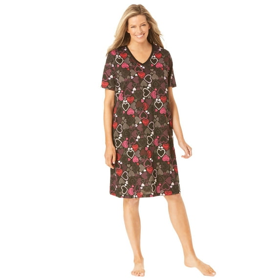 Dreams & Co. Plus Size V-Neck Short Sleeve Knee-Length Cotton Sleepshirt