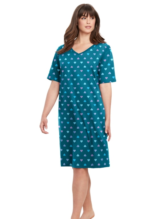 Plus Size V-Neck Short Sleeve Knee-Length Cotton Sleepshirt