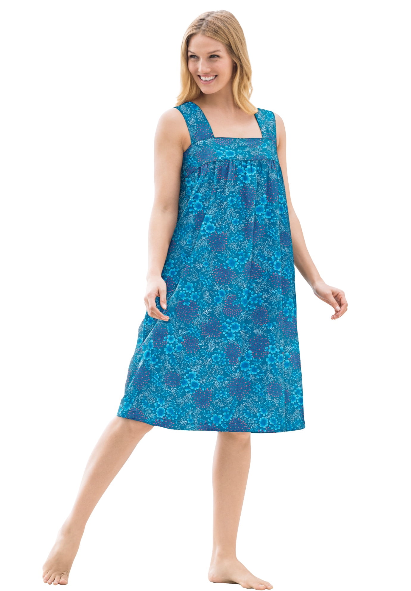 Dreams & Co. Women's Plus Size Print Sleeveless Square Neck Dress or