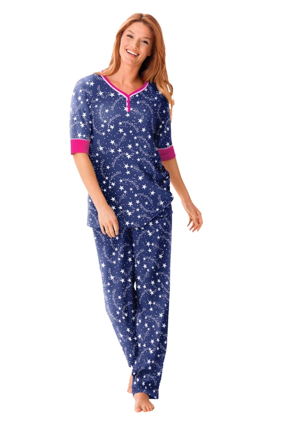 Plus Size Printed Henley PJ Set