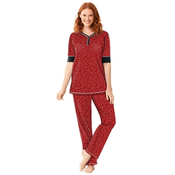 Dreams & Co. Women's Plus Size Printed Henley PJ Set