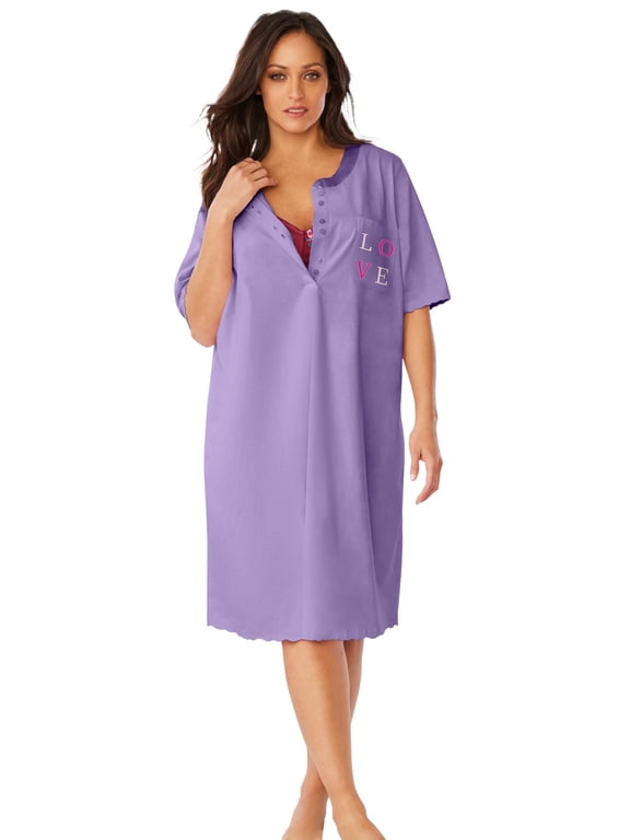 Plus Size Satin Trim Cotton Sleepshirt