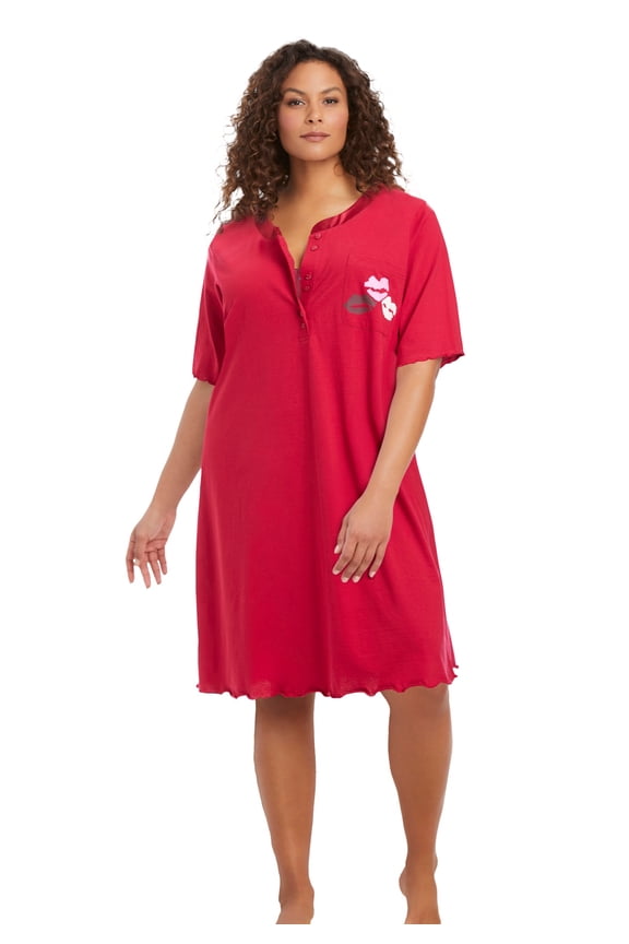 Plus Size Satin Trim Cotton Sleepshirt