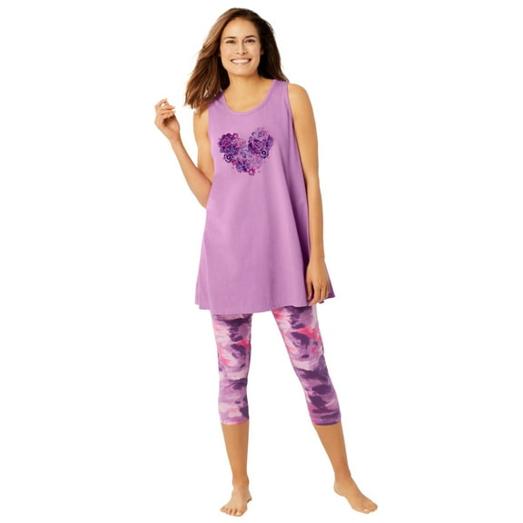 Dreams & Co. Plus Size Scoopneck Tank & Capri Legging PJ Set