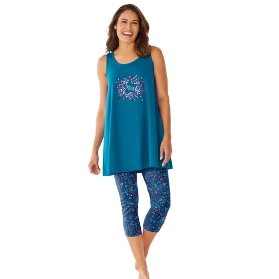 Dreams & Co. Plus Size Scoopneck Tank & Capri Legging PJ Set
