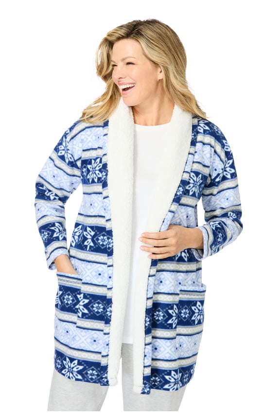 Plus Size Sherpa Lined Collar Microfleece Bed Jacket