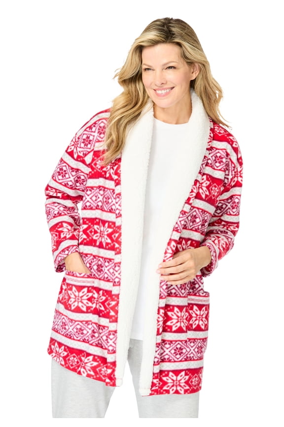 Plus Size Sherpa Lined Collar Microfleece Bed Jacket