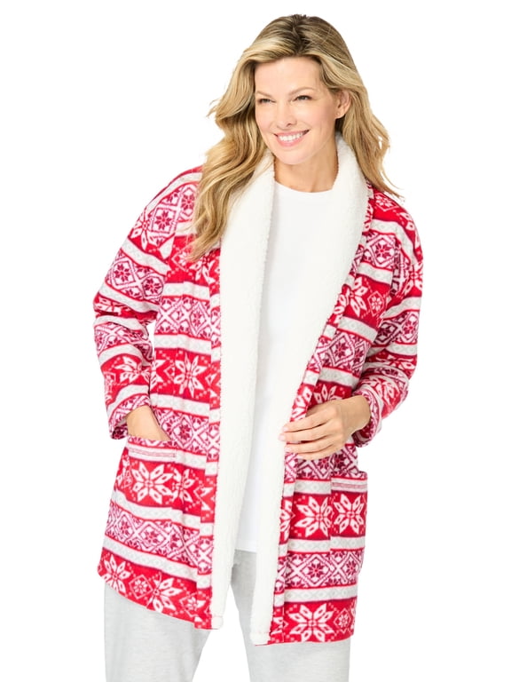 Plus Size Sherpa Lined Collar Microfleece Bed Jacket