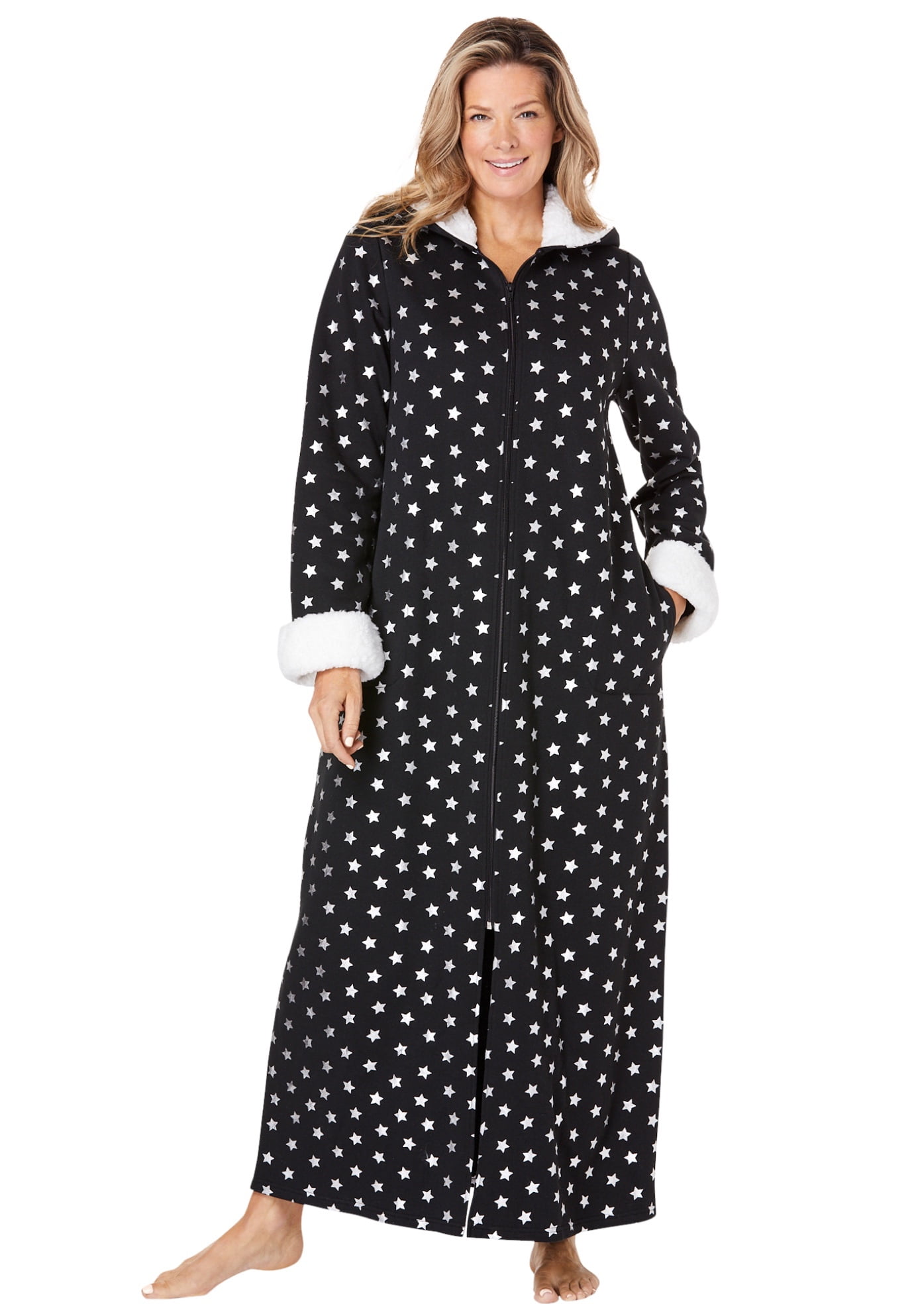 Dreams & Co. Women's Plus Size SherpaLined Long Hooded Robe Robe