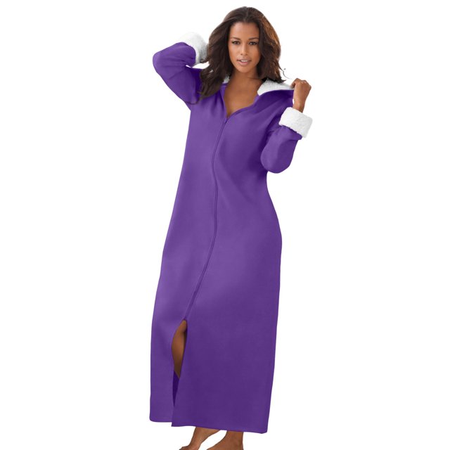Dreams & Co. Women's Plus Size SherpaLined Long Hooded Robe Robe