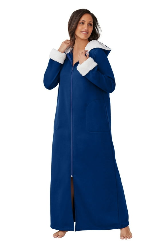 Plus Size Sherpa-Lined Long Hooded Robe
