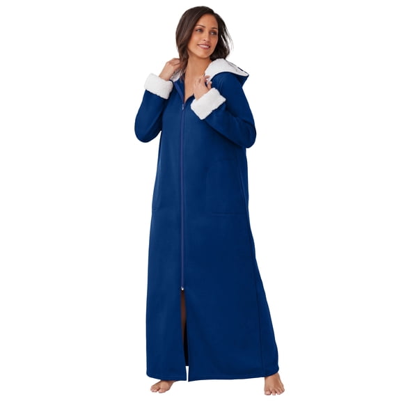 Dreams & Co. Plus Size Sherpa-Trimmed Long Hooded Robe