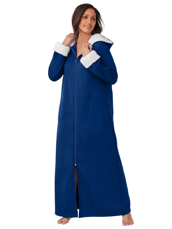 Plus Size Sherpa-Trimmed Long Hooded Robe