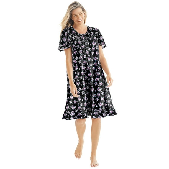 Dreams & Co. Plus Size Short Floral Print Cotton Gown
