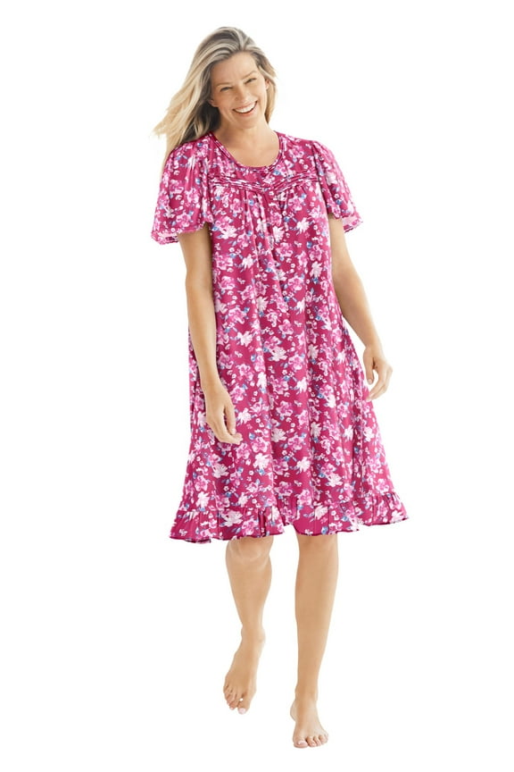 Plus Size Short Floral Print Cotton Gown
