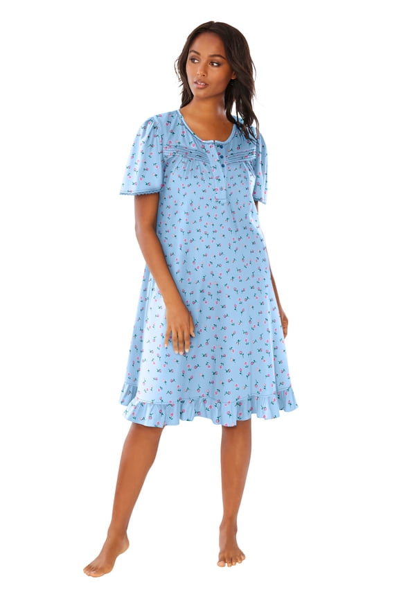 Plus Size Short Floral Print Cotton Gown