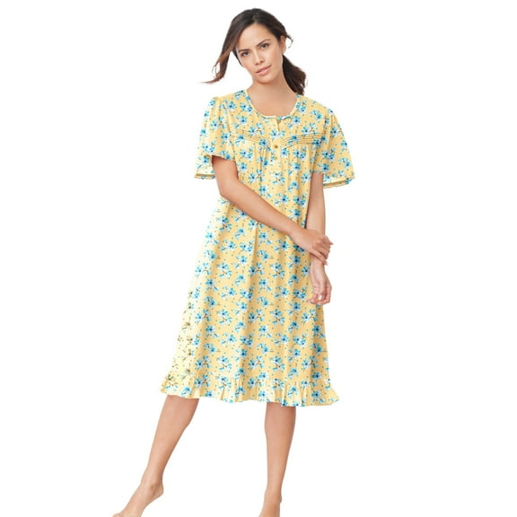Dreams & Co. Plus Size Short Floral Print Cotton Gown