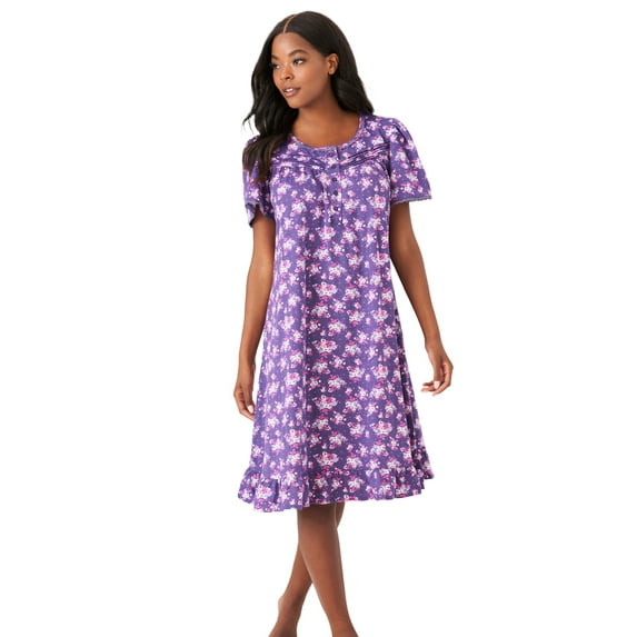 Dreams & Co. Plus Size Short Floral Print Cotton Gown