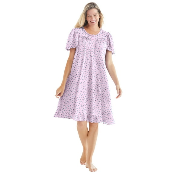 Dreams & Co. Plus Size Short Floral Print Cotton Gown