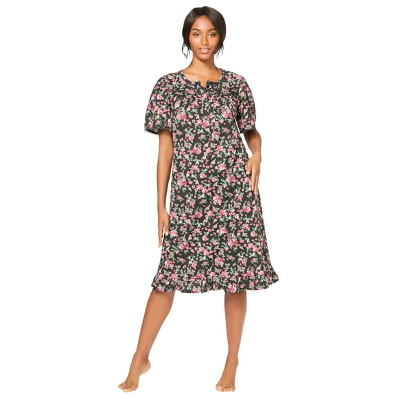 Dreams & Co. Plus Size Short Floral Print Cotton Gown