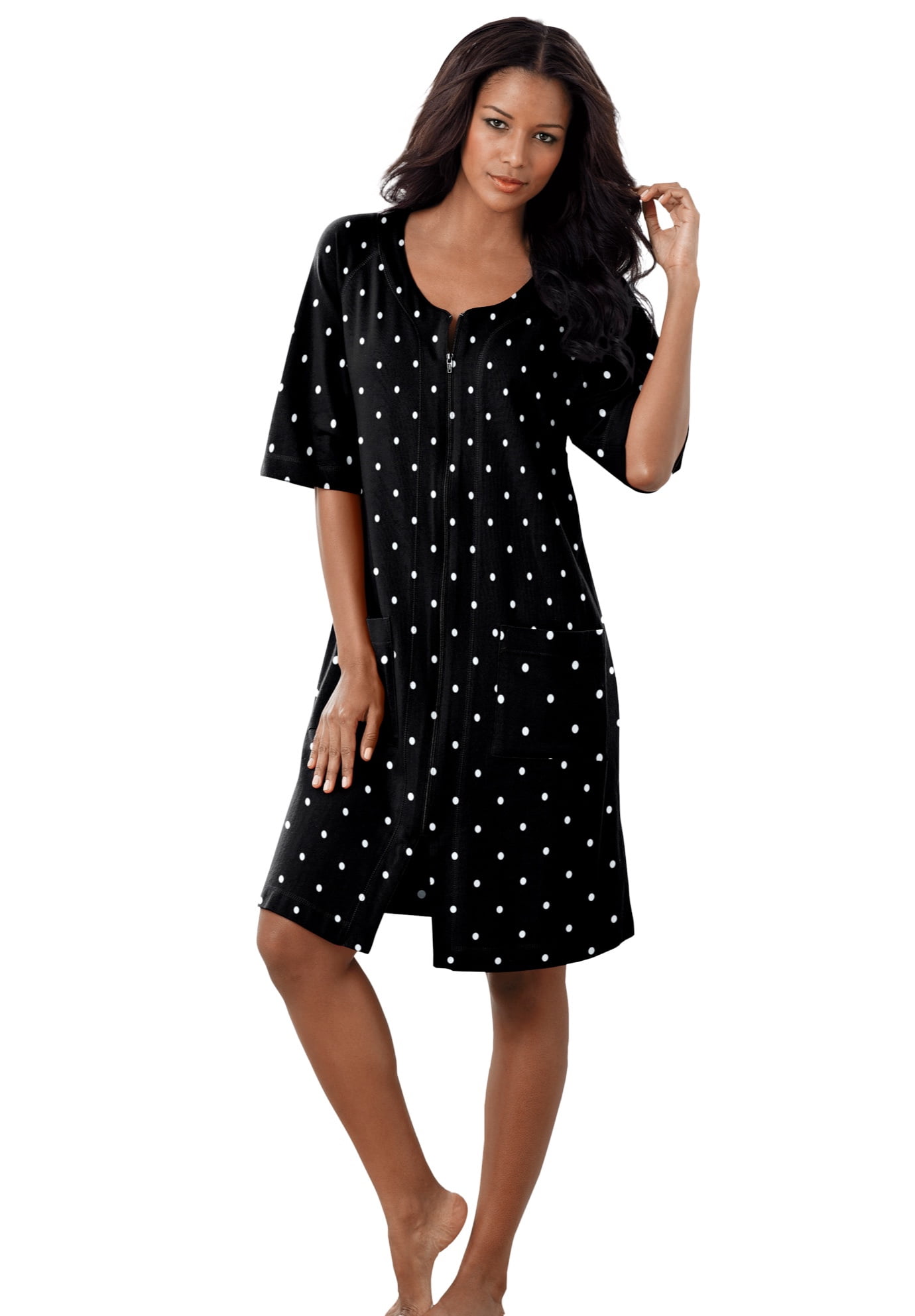 Dreams & Co. Women's Plus Size Short French Terry ZipFront Robe