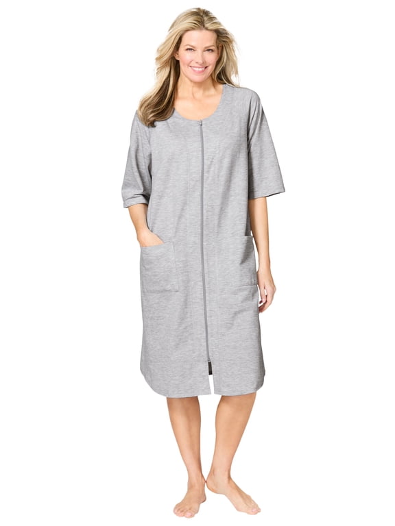 Plus Size Short French Terry Zip-Front Robe
