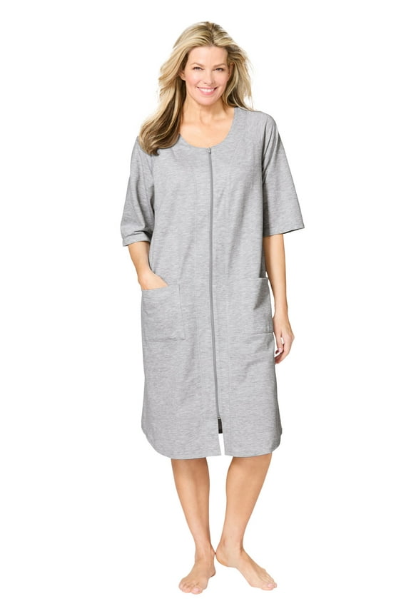 Plus Size Short French Terry Zip-Front Robe