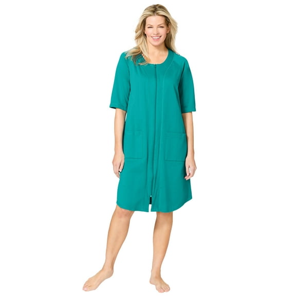Dreams & Co. Plus Size Short French Terry Zip-Front Robe