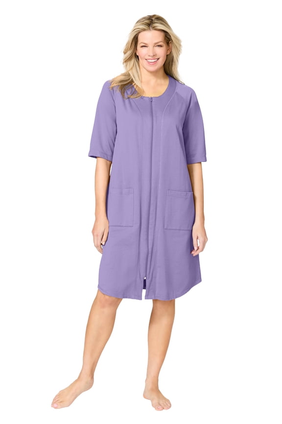 Plus Size Short French Terry Zip-Front Robe