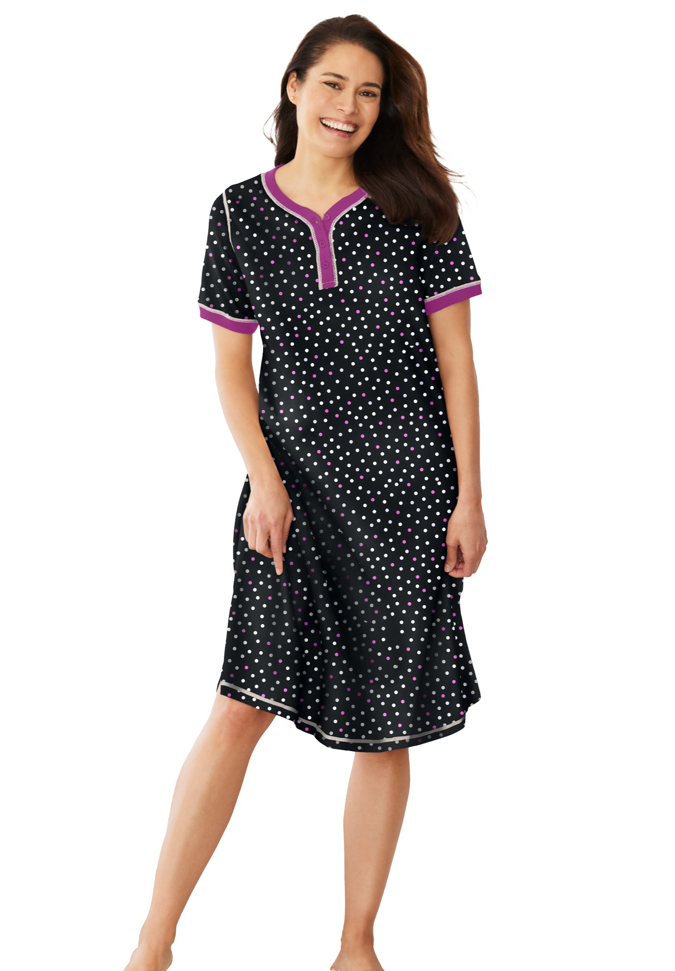 Dreams & Co. Women's Plus Size Short Henley Sleepshirt Nightgown