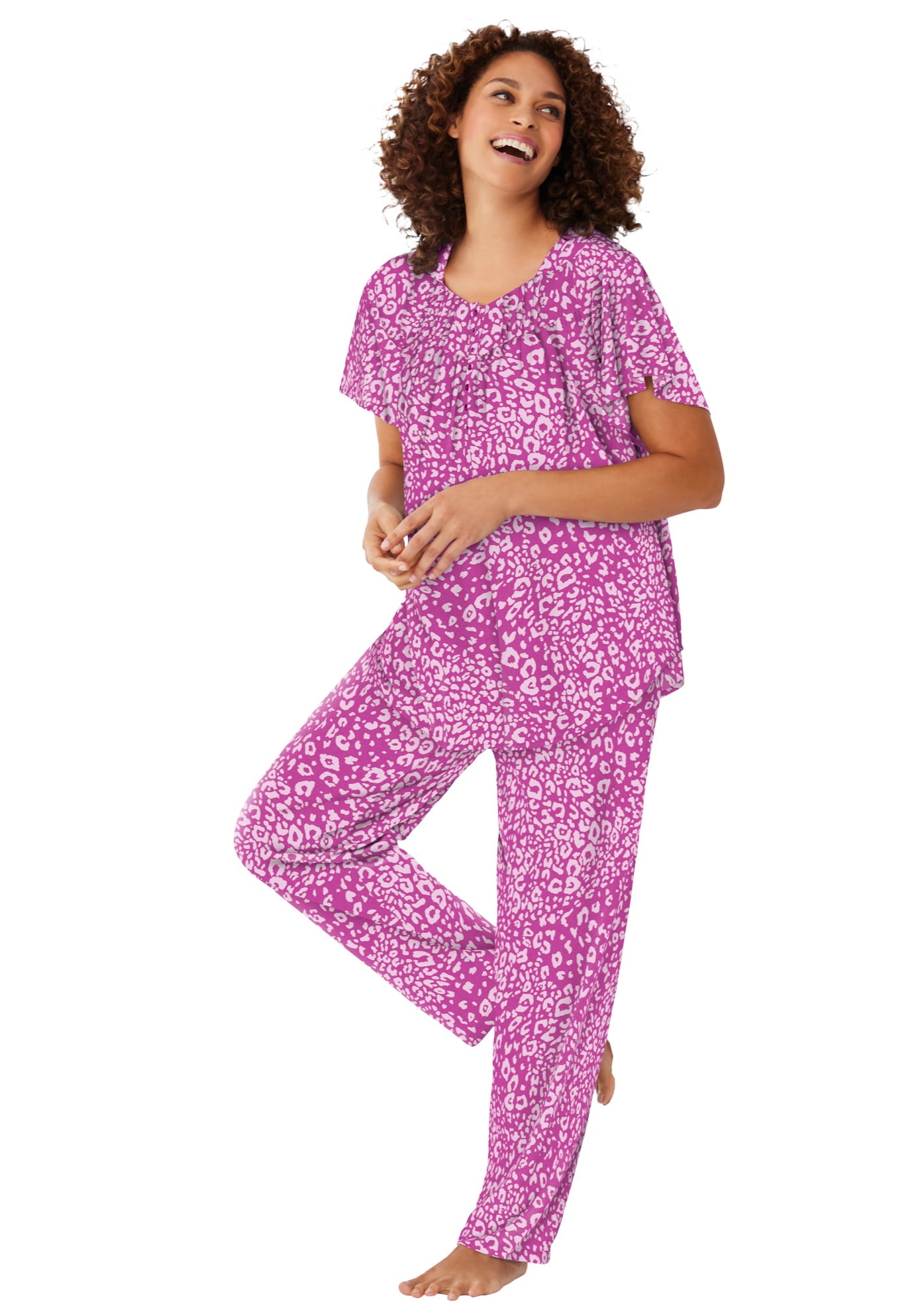 Dreams Co. Women s Plus Size Short Sleeve Cooling Pajama Set Walmart