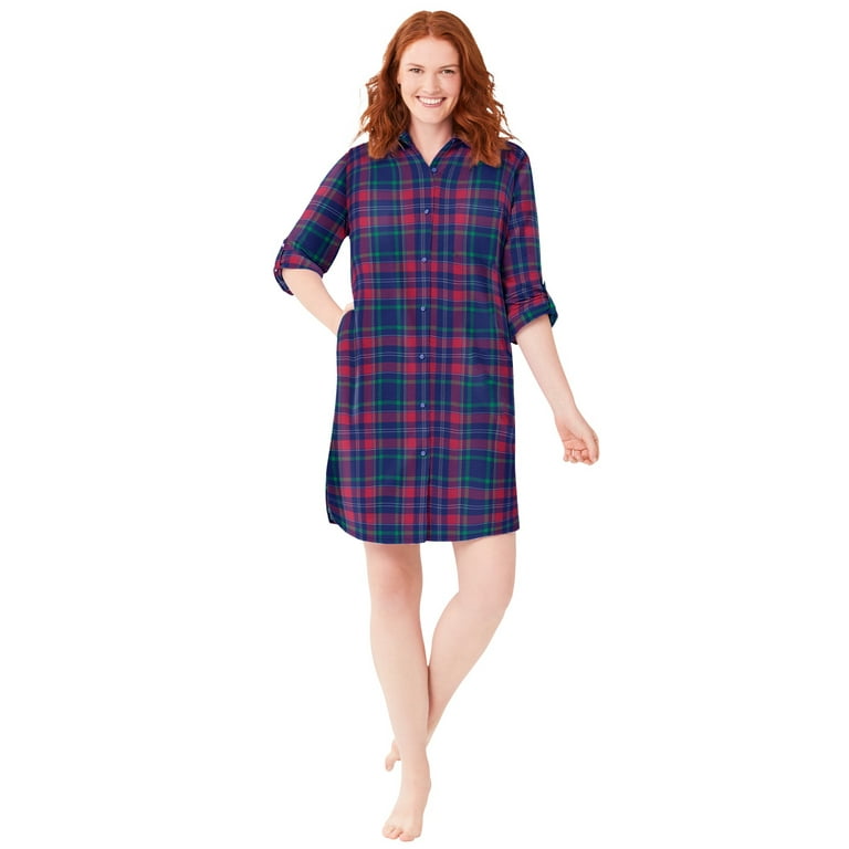 Dreams Co. Women s Plus Size Sleepshirt In Plaid Flannel With