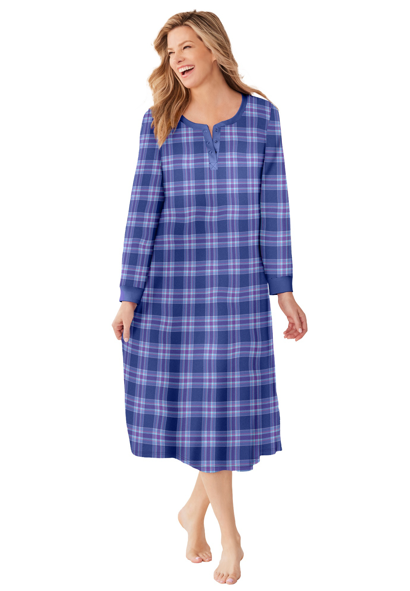 Dreams & Co. Women's Plus Size Thermal Henley Nightgown Nightgown