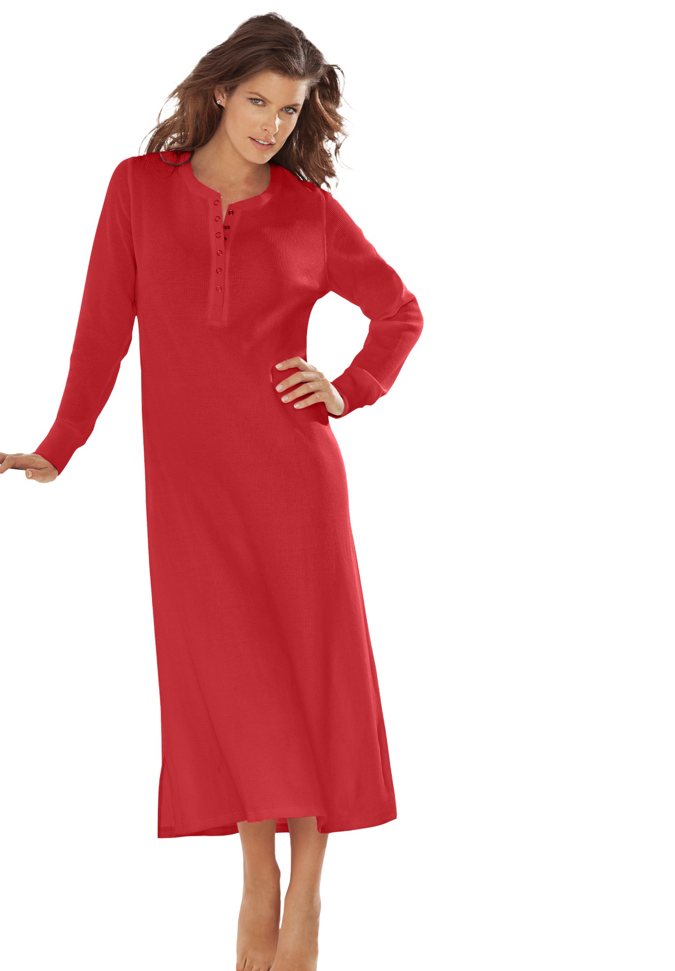 Dreams & Co. Women's Plus Size Thermal Henley Nightgown Nightgown